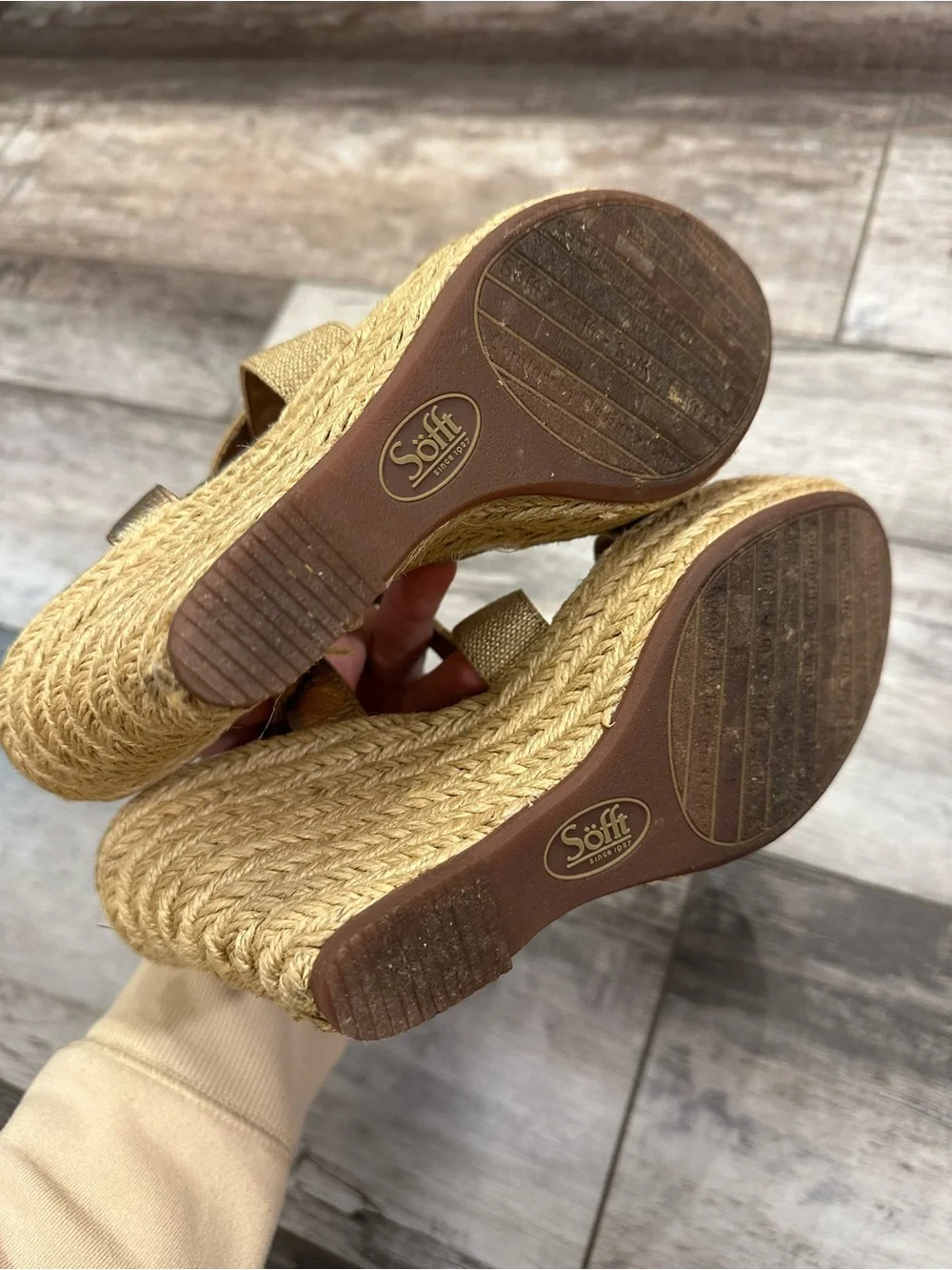 Sofft Metallic Gold Elastic-Strap Espadrille Wedges